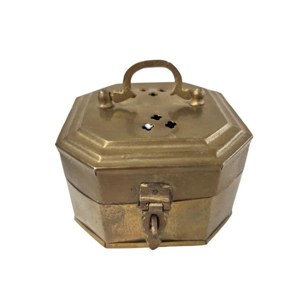 Hosley Solid Brass Cricket Box Hinged Trinket Box Metal Handle